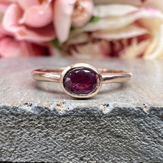 Ruby Ring , Oval Shaped Ruby Ring 14k Rose Gold , Minimalist Ruby Ring , Stacking Sideways Oval Promise Ring  , Dainty Stacking Ring  #5857