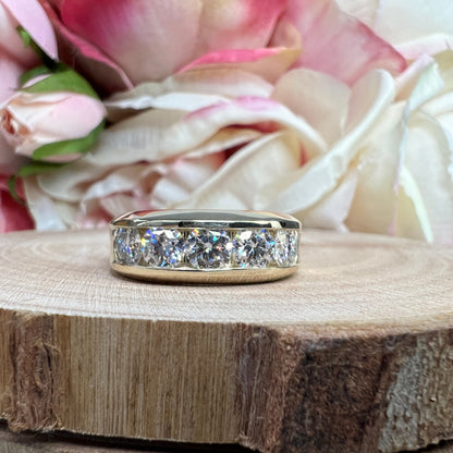 Mens Moissanite Wedding Band Yellow Gold Five Stone Moissanite Wedding Band Unique Mens Band Moissanite Anniversary Band Ring For Men  #7381