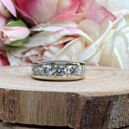 Mens Moissanite Wedding Band Yellow Gold Five Stone Moissanite Wedding Band Unique Mens Band Moissanite Anniversary Band Ring For Men  #7381