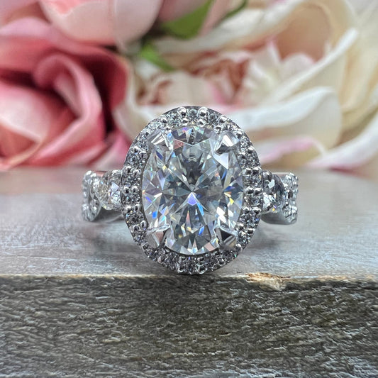 Oval Moissanite Engagement Ring Vintage Unique White Gold Engagement Ring Women Wedding Bridal Promise Ring Twist Band Moissanite Ring #7406
