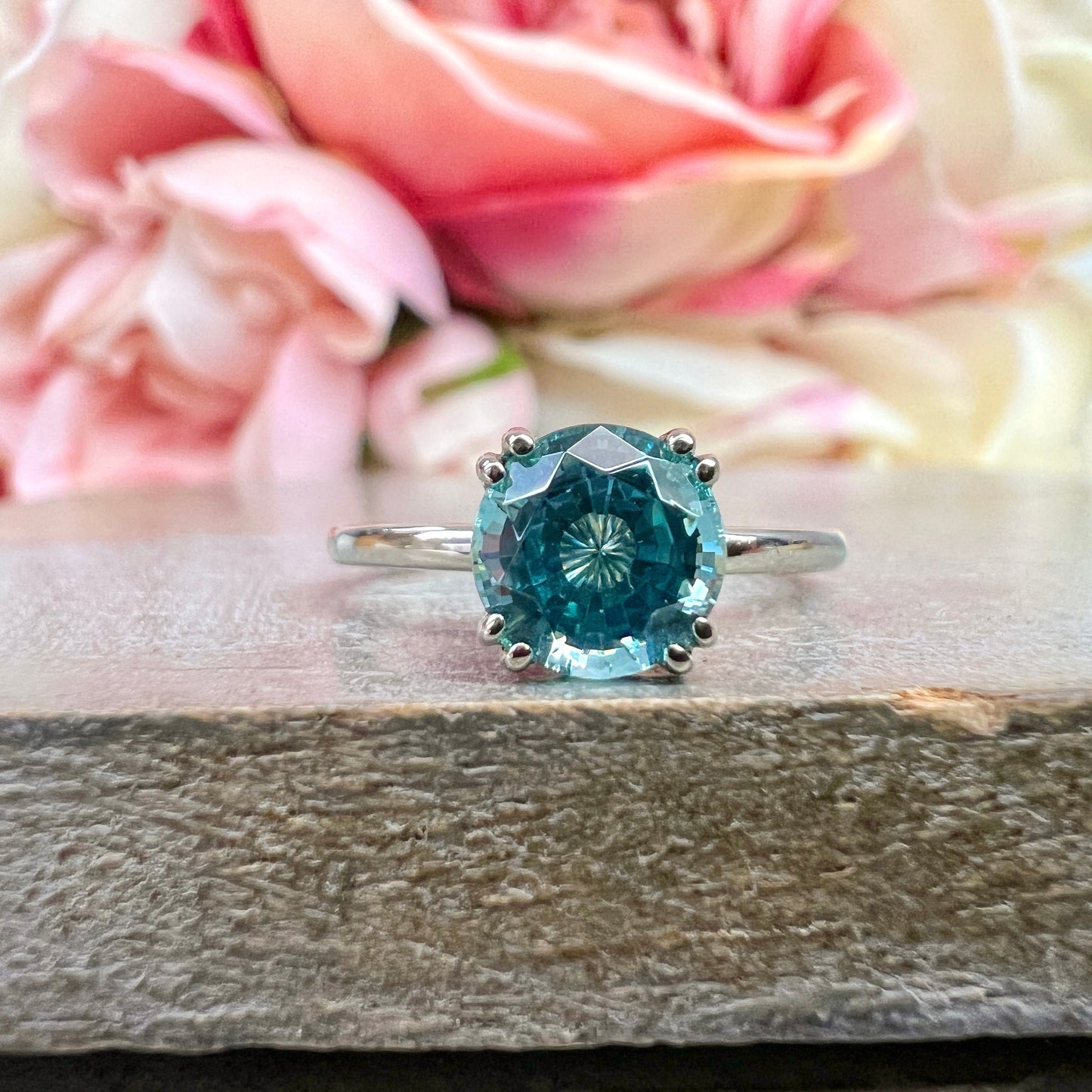 Paraiba Tourmaline Engagement Ring 14K Yellow Gold,  Round Solitaire Paraiba Tourmaline Engagement Rings, Neon Blue Paraiba Tourmaline #6163