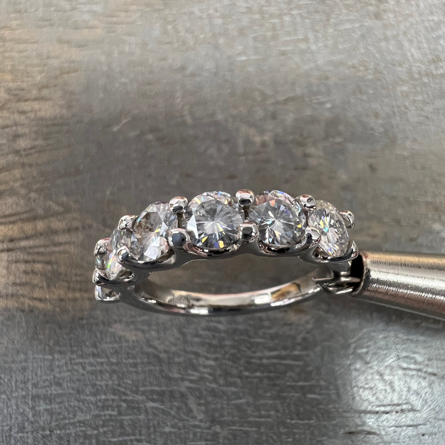 Six Stone Moissanite Wedding Band White Gold Stacking Half Eternity Band Moissanite Wedding Band For Women Dainty Stacking Gold Band  #6126