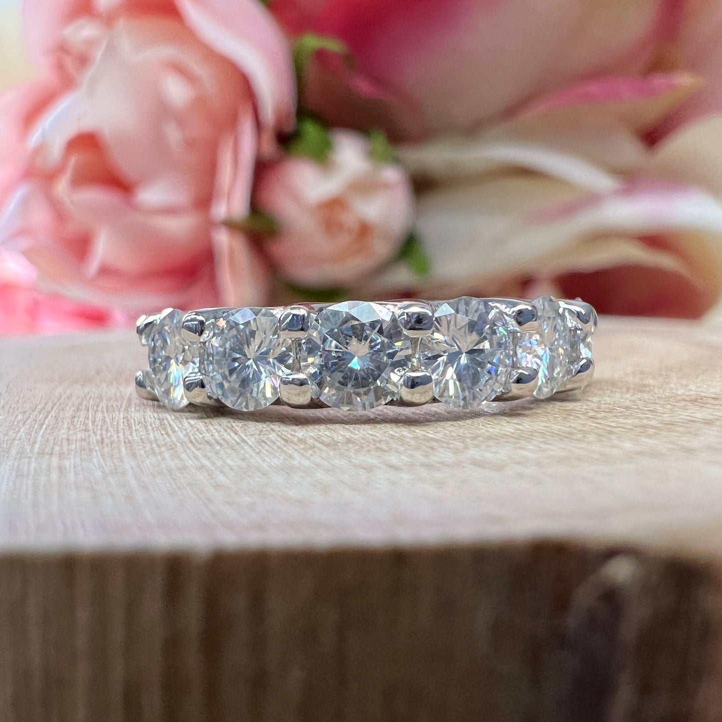 Six Stone Moissanite Wedding Band White Gold Stacking Half Eternity Band Moissanite Wedding Band For Women Dainty Stacking Gold Band  #6126