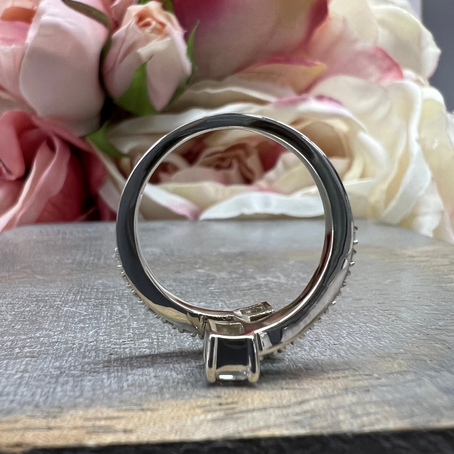 Asscher Cut Moissanite Bypass Ring White Gold Two Stone Engagement Ring Unique Wedding Promise Stacking Dainty Moissanite Ring Women