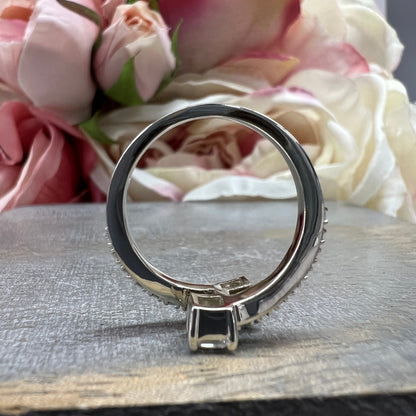 Asscher Cut Moissanite Bypass Ring White Gold Two Stone Engagement Ring Unique Wedding Promise Stacking Dainty Moissanite Ring Women