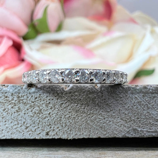 Half Eternity Moissanite wedding Band White Gold Stacking Moissanite Band Thin Dainty Wedding Band Simple Moissanite Band Gift For Her  7412