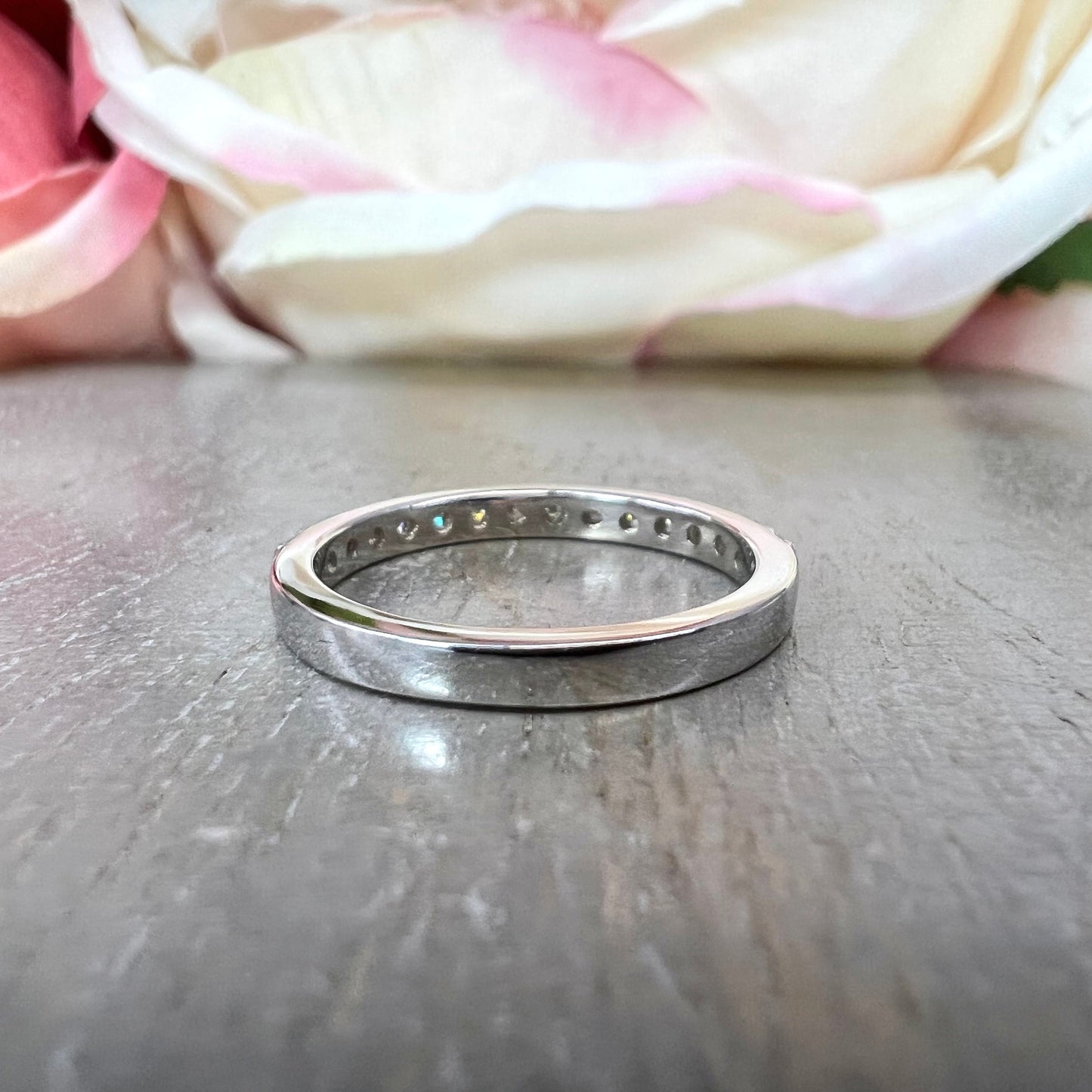 Half Eternity Moissanite wedding Band White Gold Stacking Moissanite Band Thin Dainty Wedding Band Simple Moissanite Band Gift For Her  7412