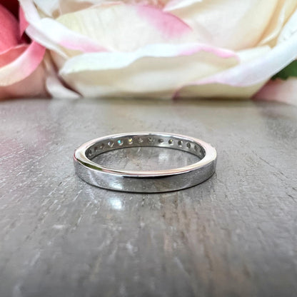 Half Eternity Moissanite wedding Band White Gold Stacking Moissanite Band Thin Dainty Wedding Band Simple Moissanite Band Gift For Her  7412