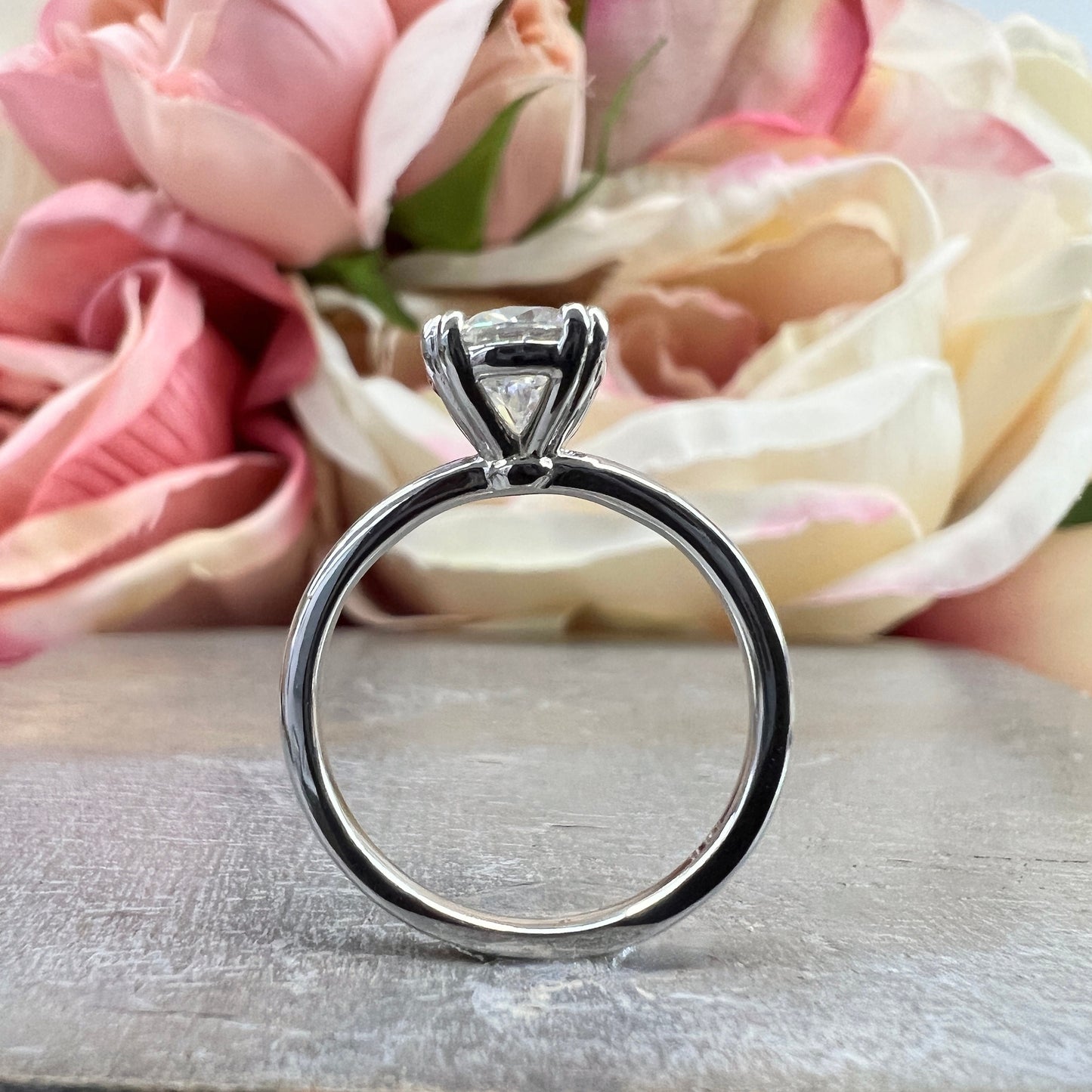 Moissanite Round Solitaire Engagement Ring Round Moissanite Engagement Ring White Gold Classic Round Promise Anniversary Wedding Ring  #7396