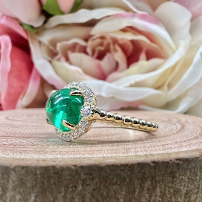 East West Vintage Oval Cabochon Emerald Engagement Ring 14K Solid Yellow Gold Unique Vintage Emerald Wedding Promise Anniversary Ring  #7401