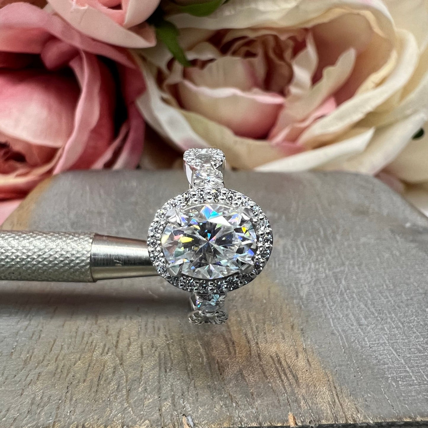 Oval Moissanite Engagement Ring Vintage Unique White Gold Engagement Ring Women Wedding Bridal Promise Ring Twist Band Moissanite Ring #7406
