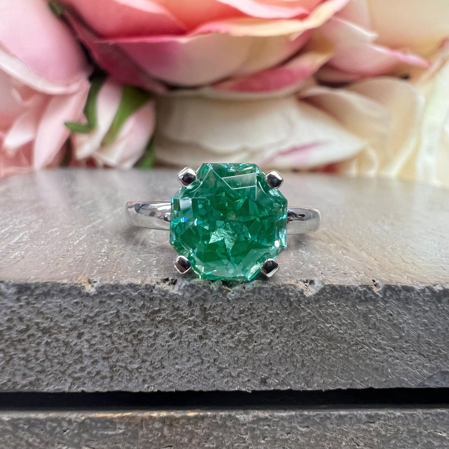 Paraiba tourmaline solitaire engagement ring 14k solid gold, Unique octagon shaped tourmaline ring, asymmetrical ring statement ring,  #7178
