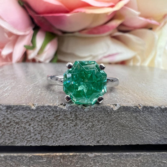 Paraiba tourmaline solitaire engagement ring 14k solid gold, Unique octagon shaped tourmaline ring, asymmetrical ring statement ring,  #7178