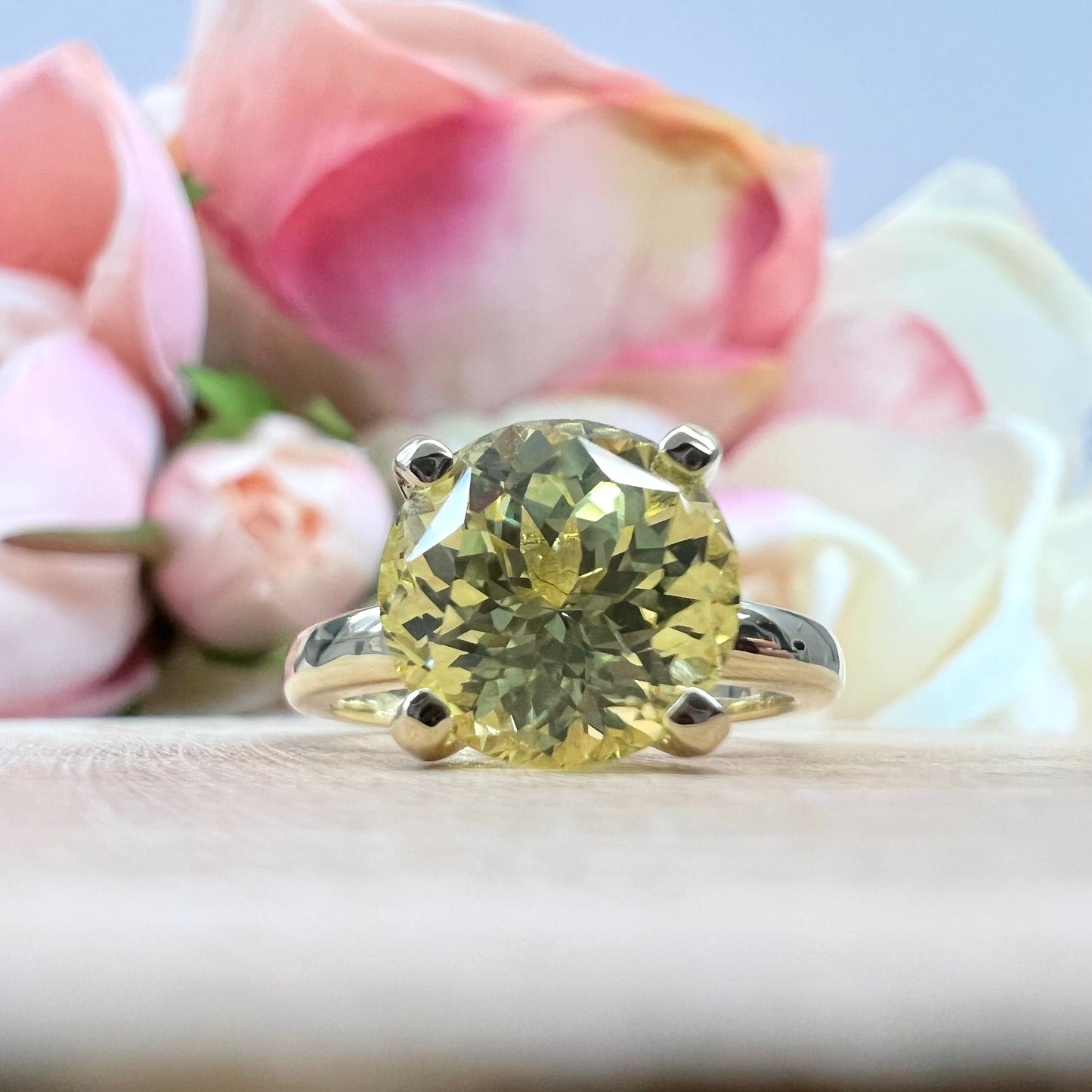 Round Yellow Sapphire Solitaire Engagement Ring Yellow Gold Yellow Sapphire Ring For Women Unique Solitaire Anniversary Wedding Rings  #7425