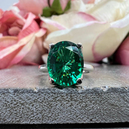Emerald oval cut engagement ring 14k yellow gold emerald solitaire wedding anniversary promise ring May birthstone Simple emerald ring #5401