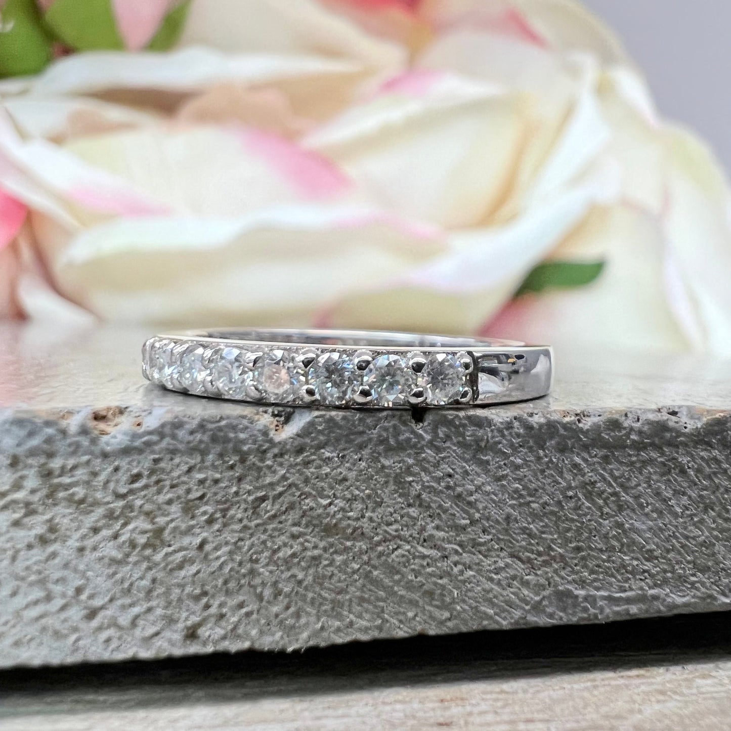 Half Eternity Moissanite wedding Band White Gold Stacking Moissanite Band Thin Dainty Wedding Band Simple Moissanite Band Gift For Her  7412