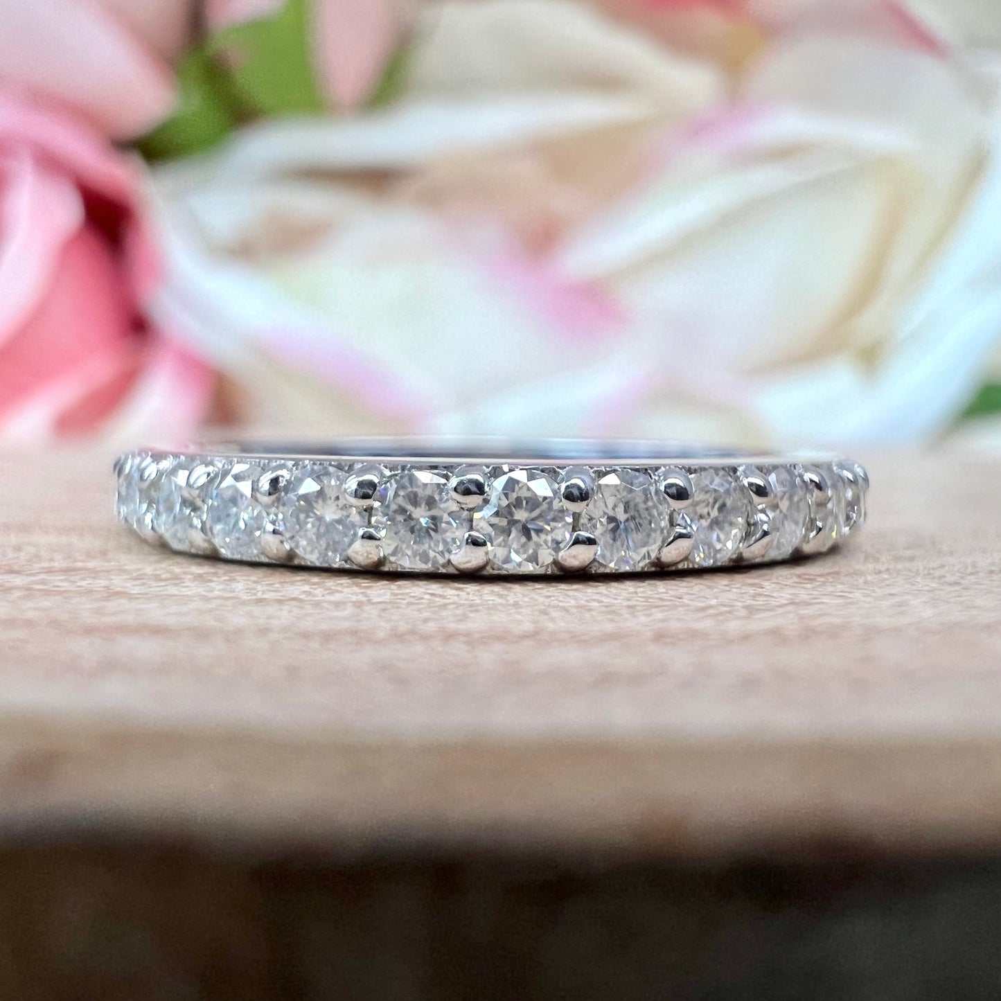 Half Eternity Moissanite wedding Band White Gold Stacking Moissanite Band Thin Dainty Wedding Band Simple Moissanite Band Gift For Her  7412
