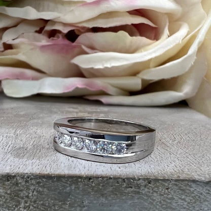 Mens Moissanite Wedding Band White Gold Six Stone Moissanite Wedding Band Unique Mens Band Moissanite Anniversary Band Ring For Men  #7428