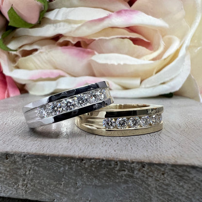 Mens Moissanite Wedding Band White Gold Six Stone Moissanite Wedding Band Unique Mens Band Moissanite Anniversary Band Ring For Men  #7428