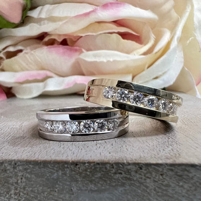 Mens Moissanite Wedding Band Yellow Gold Six Stone Moissanite Wedding Band Unique Mens Band Moissanite Anniversary Band Ring For Men  #7428