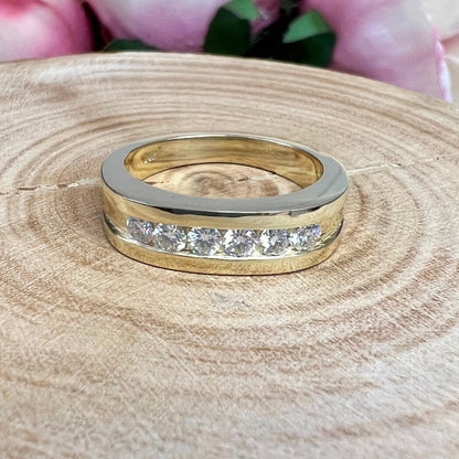 Mens Moissanite Wedding Band Yellow Gold Six Stone Moissanite Wedding Band Unique Mens Band Moissanite Anniversary Band Ring For Men  #7428