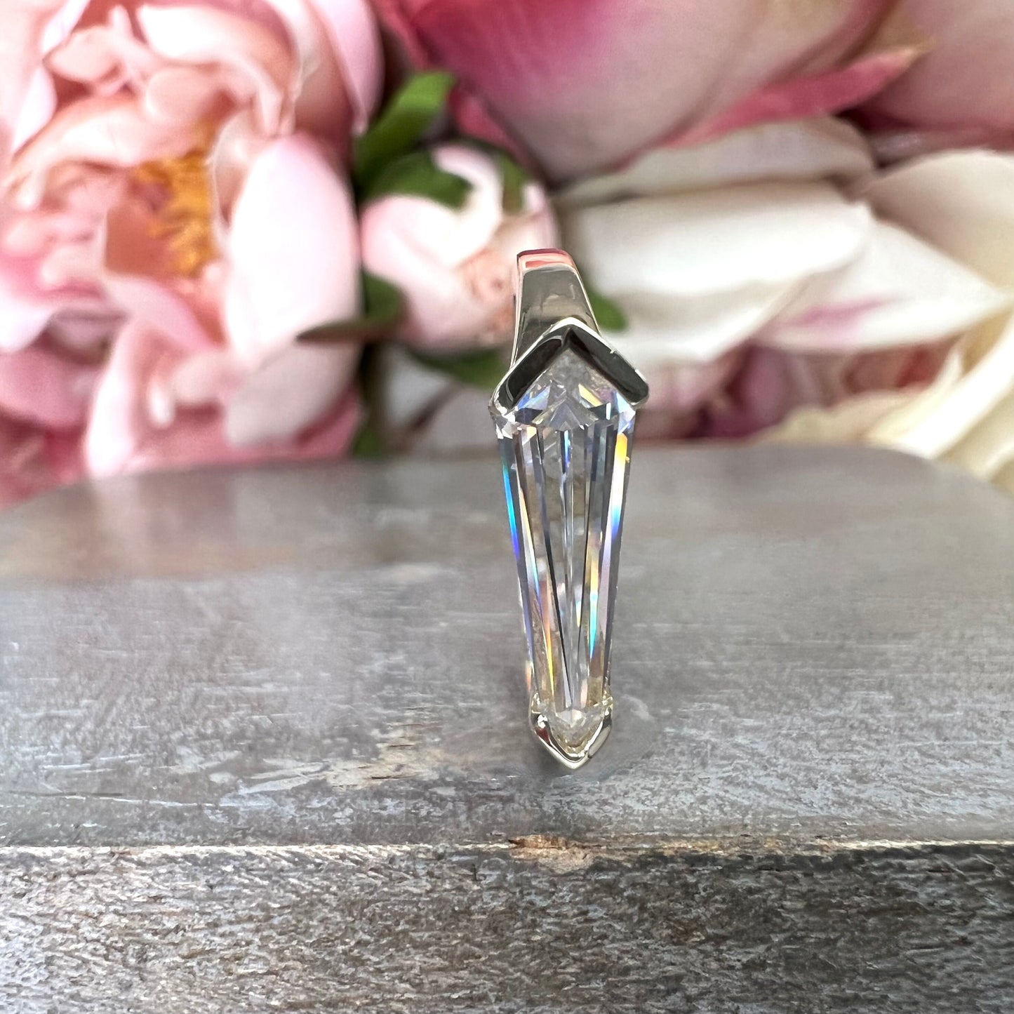 Elongated Kite Shape Unique Moissanite Ring Yellow Gold Dainty Stacking Moissanite Ring  Women Unique Kite Shape Sideways Dainty Ring  #7418