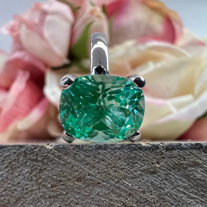 Green Paraiba Tourmaline Elongated Cushion Cut Solitaire White Gold Unique Green Paraiba Wedding Promise Anniversary Band For Women  #7421
