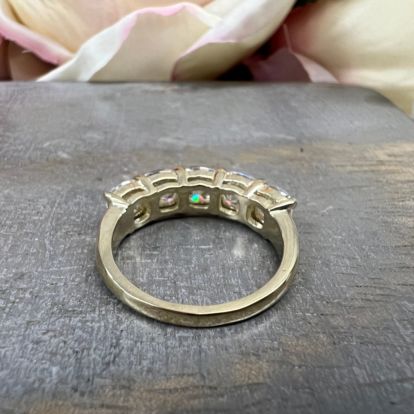 Cushion Cut 5 Stone Moissanite Wedding Band White Gold Moissanite Stacking Anniversary Band for Women Unique Promised Bridal Bands   #7430