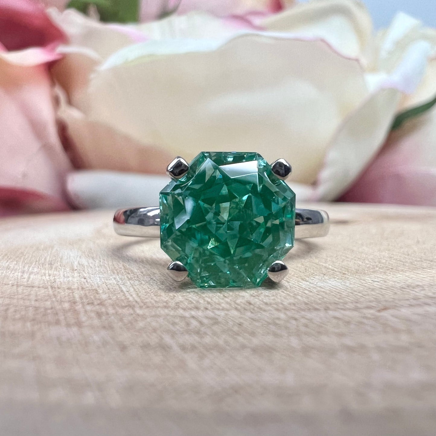 Paraiba tourmaline solitaire engagement ring 14k solid gold, Unique octagon shaped tourmaline ring, asymmetrical ring statement ring,  #7178