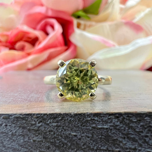 Round Yellow Sapphire Solitaire Engagement Ring Yellow Gold Yellow Sapphire Ring For Women Unique Solitaire Anniversary Wedding Rings  #7425