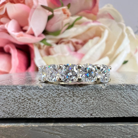 Cushion Cut 5 Stone Moissanite Wedding Band White Gold Moissanite Stacking Anniversary Band for Women Unique Promised Bridal Bands   #7430