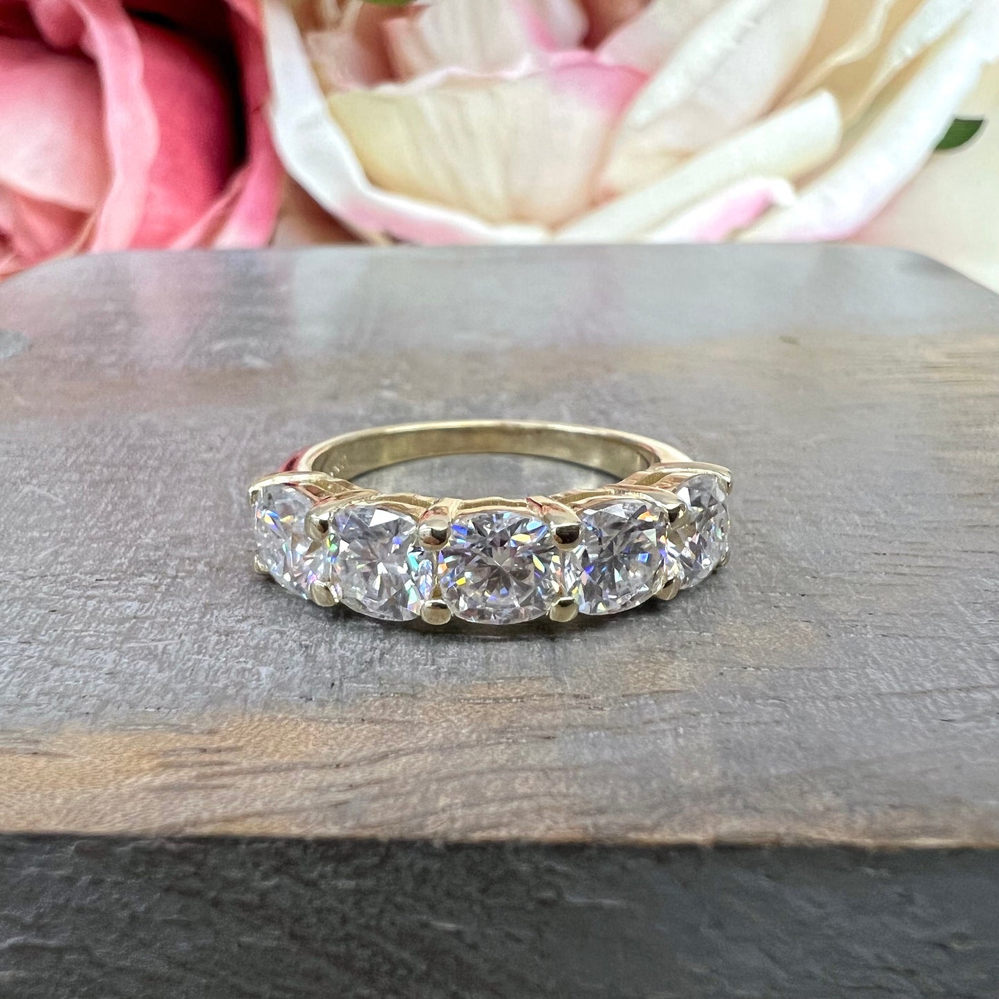 Cushion Cut 5 Stone Moissanite Wedding Band White Gold Moissanite Stacking Anniversary Band for Women Unique Promised Bridal Bands   #7430