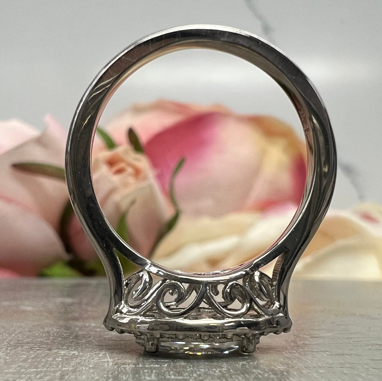 Marquis Moissanite Sideways Ring Halo White Gold Unique Evil Eye Moissanite Ring Sideways Marquis Anniversary Wedding Promise Ring  #7437