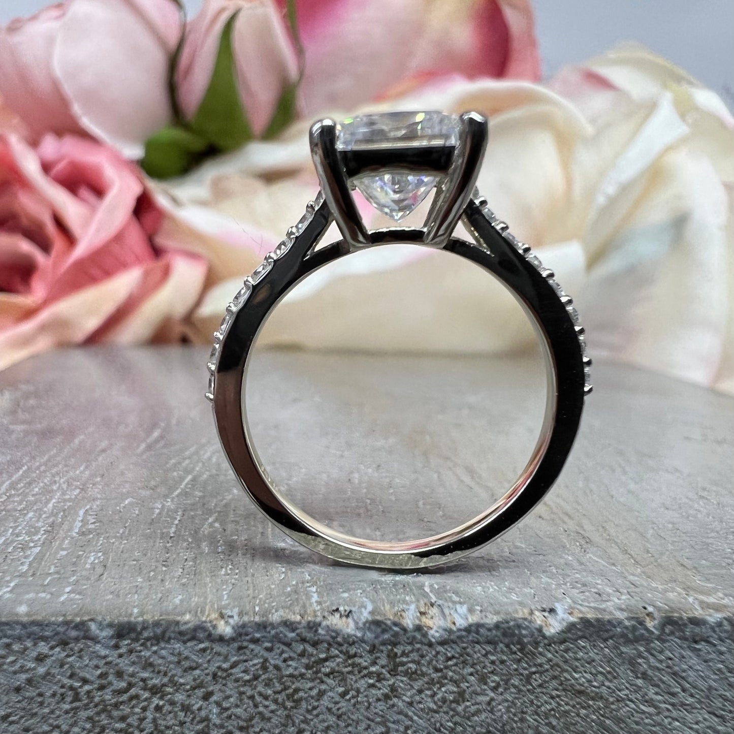 Moissanite Engagement Ring Princess Cut 14K Solid White Gold, Simple Moissanite Engagement Ring For Ladies Solitaire Princess Cut Ring #7436