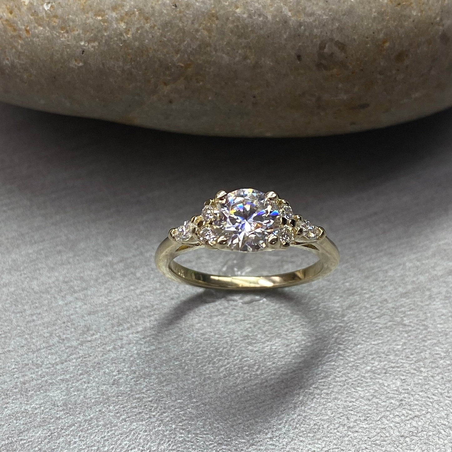 Round Moissanite Engagement Ring, 14k White Gold Round And Marquise Moissanite Wedding Ring, Round Cluster Moissanite Ring For Ladies  #7146