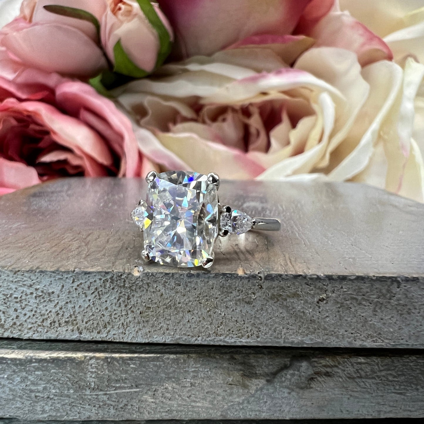 Cushion Cut Moissanite Engagement Ring, Elongated Cushion Cut Engagement Ring, Moissanite Anniversary Ring, Solitaire Engagement Ring #7456