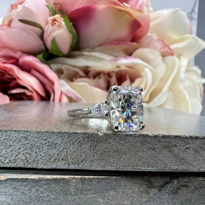 Cushion Cut Moissanite Engagement Ring, Elongated Cushion Cut Engagement Ring, Moissanite Anniversary Ring, Solitaire Engagement Ring #7456
