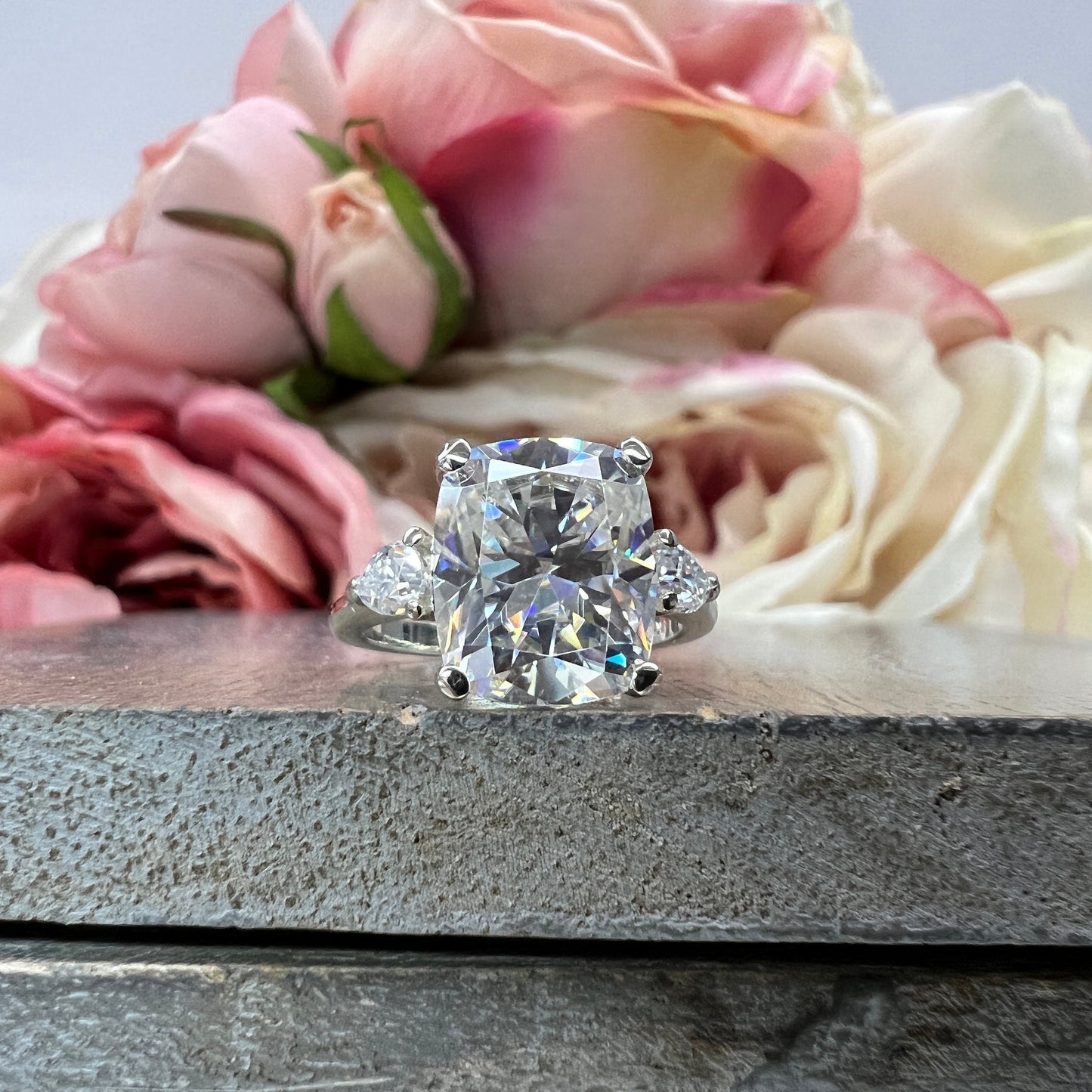 Cushion Cut Moissanite Engagement Ring, Elongated Cushion Cut Engagement Ring, Moissanite Anniversary Ring, Solitaire Engagement Ring #7456