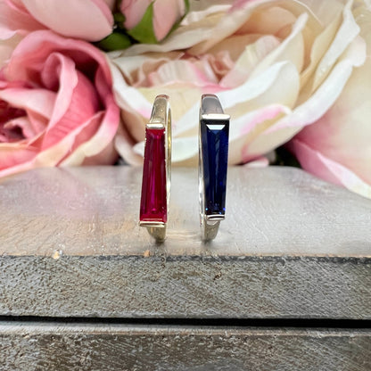 Blue Sapphire Dainty Baguette Stacking Ring,  Gold Minimalist Ring, Simple Sapphire Ring, 14K Thin Ring, Delicate Ring Gift for Her