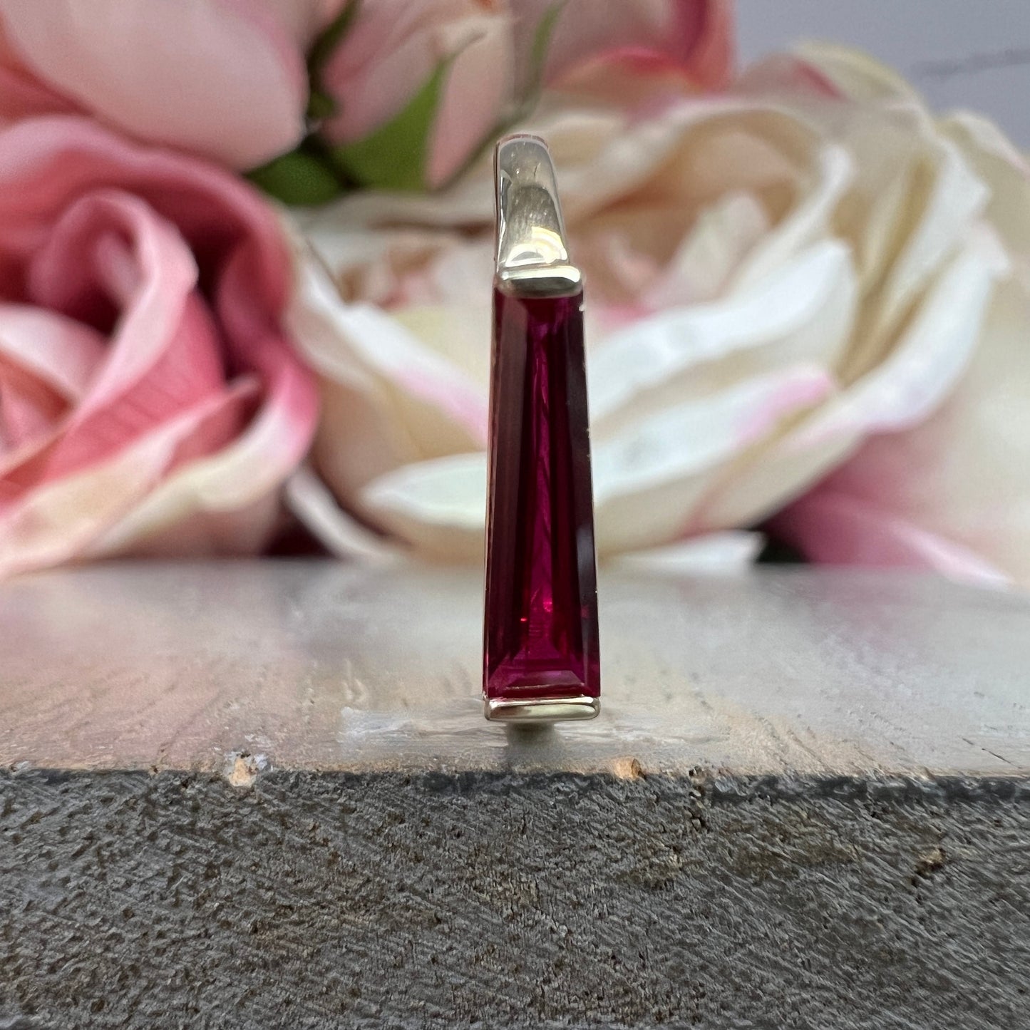 Ruby Dainty Baguette Stacking Ring,  Gold Minimalist Ring, Simple Ruby Ring, Yellow Gold Thin Ring,  Delicate Birthstone Ring Gift for Her