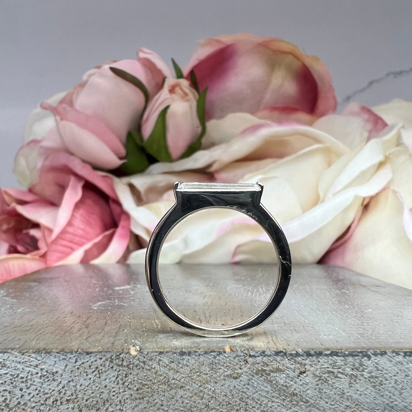 Moissanite Dainty Baguette Stacking Ring,   Gold Minimalist Ring, Simple Moissanite Ring, 14K Thin Ring, Delicate Ring Gift for Her,  #7466