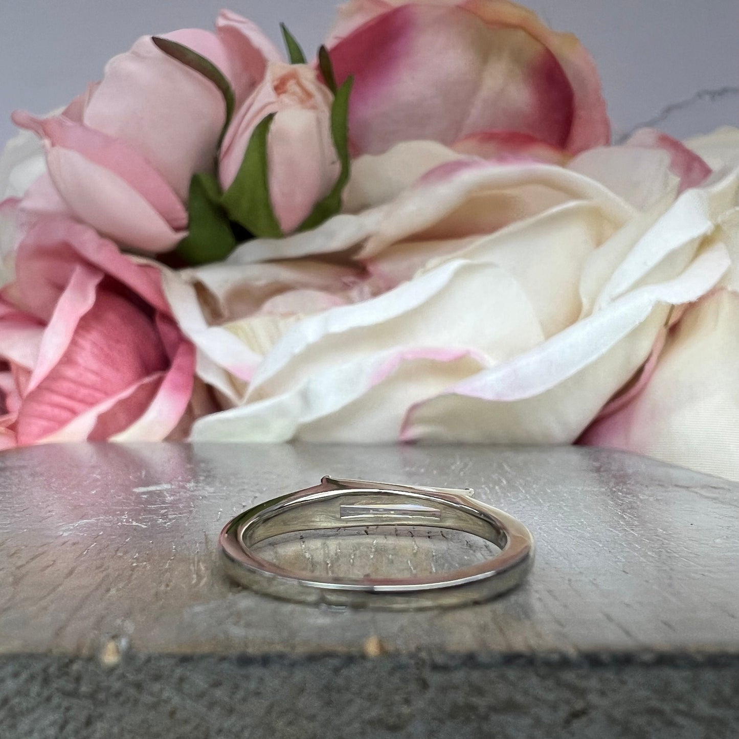 Moissanite Dainty Baguette Stacking Ring,   Gold Minimalist Ring, Simple Moissanite Ring, 14K Thin Ring, Delicate Ring Gift for Her,  #7466