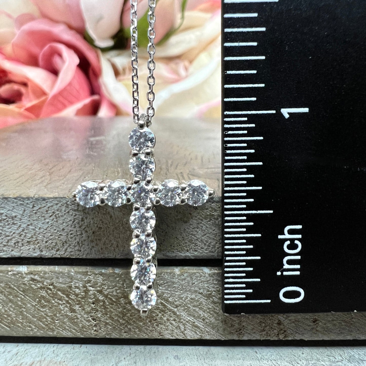 Moissanite Eternity Cross Pendant Necklace 14K White Gold, Layering Gold Cross Pendant  Religious Jewelery Baptism Christening Gifts  #7469