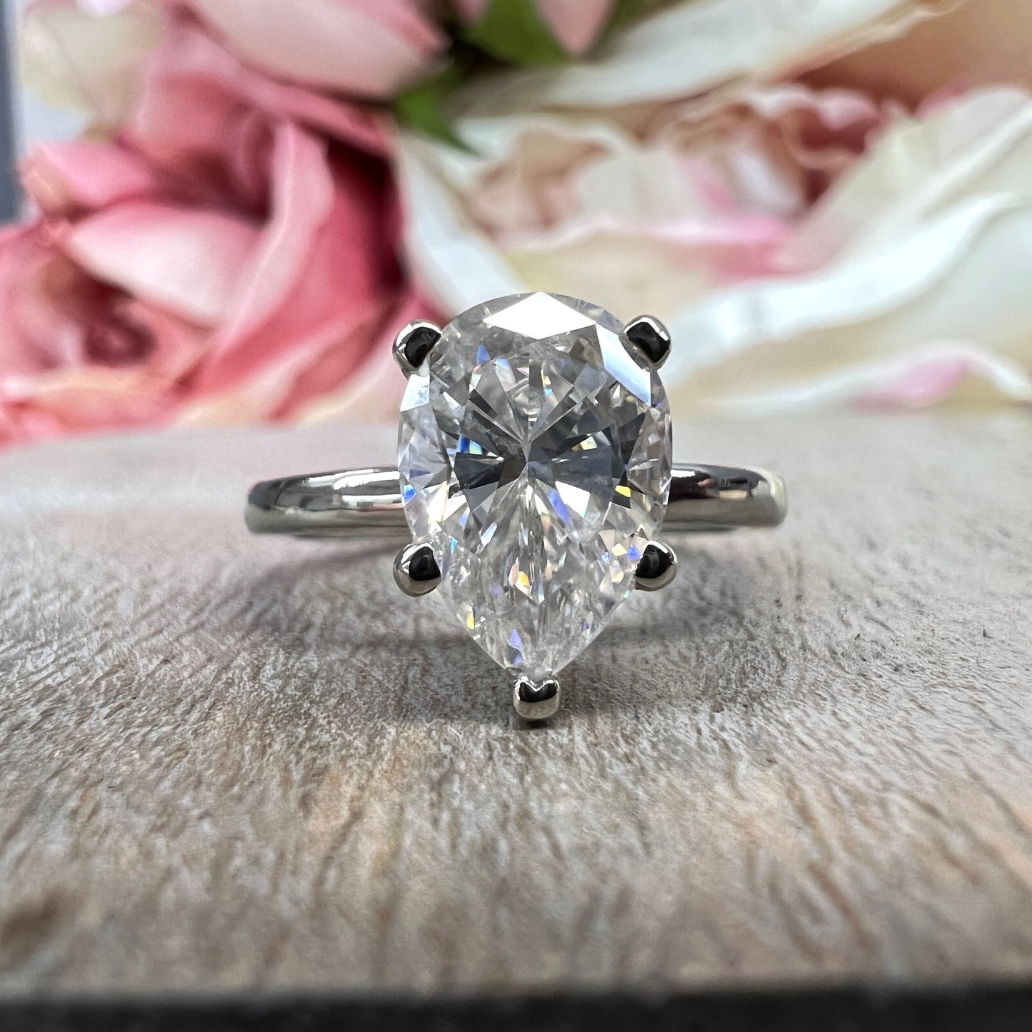 White Gold Pear Shaped Engagement Ring, Pear Cut Ring, Pear Solitaire Ring Moissanite Pear Ring Dainty Pear Cut Ring Pear Wedding Ring #7451