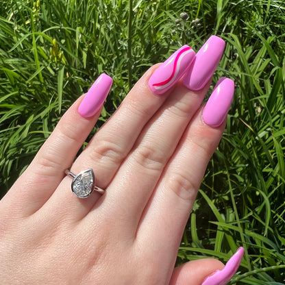 Moissanite Engagement Ring, Pear Moissanite Solitaire Ring, 14k White Gold Ladies Ring, Bezel Set Ring, Moissanite Wedding Ring, #7054