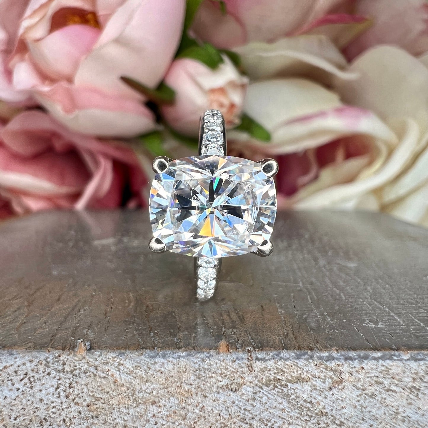 Moissanite Elongated Cushion Cut Engagement Ring For Ladies, Cushion Cut Moissanite Wedding Ring, 14k White Gold Solitaire Moissanite  #6374