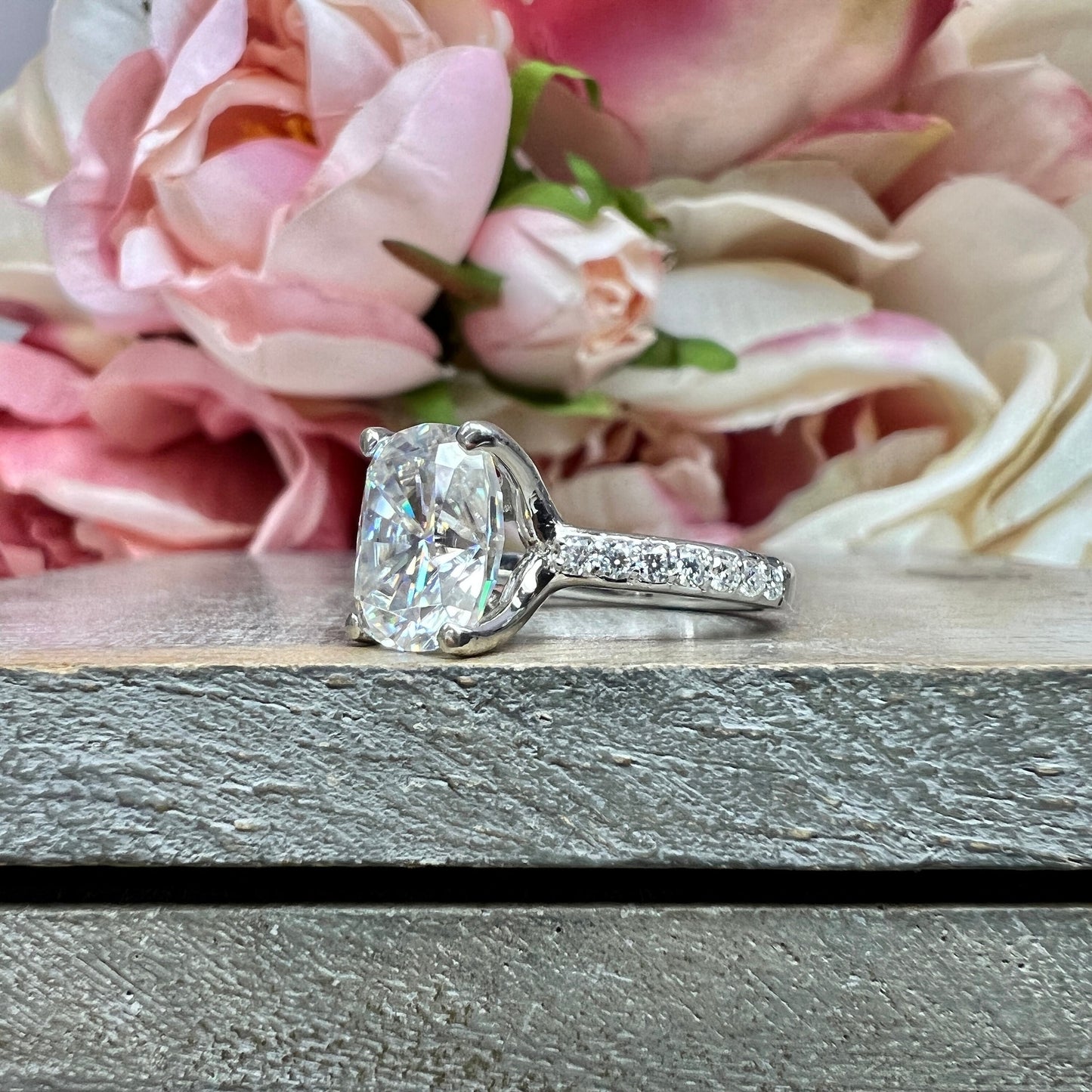 Moissanite Elongated Cushion Cut Engagement Ring For Ladies, Cushion Cut Moissanite Wedding Ring, 14k White Gold Solitaire Moissanite  #6374
