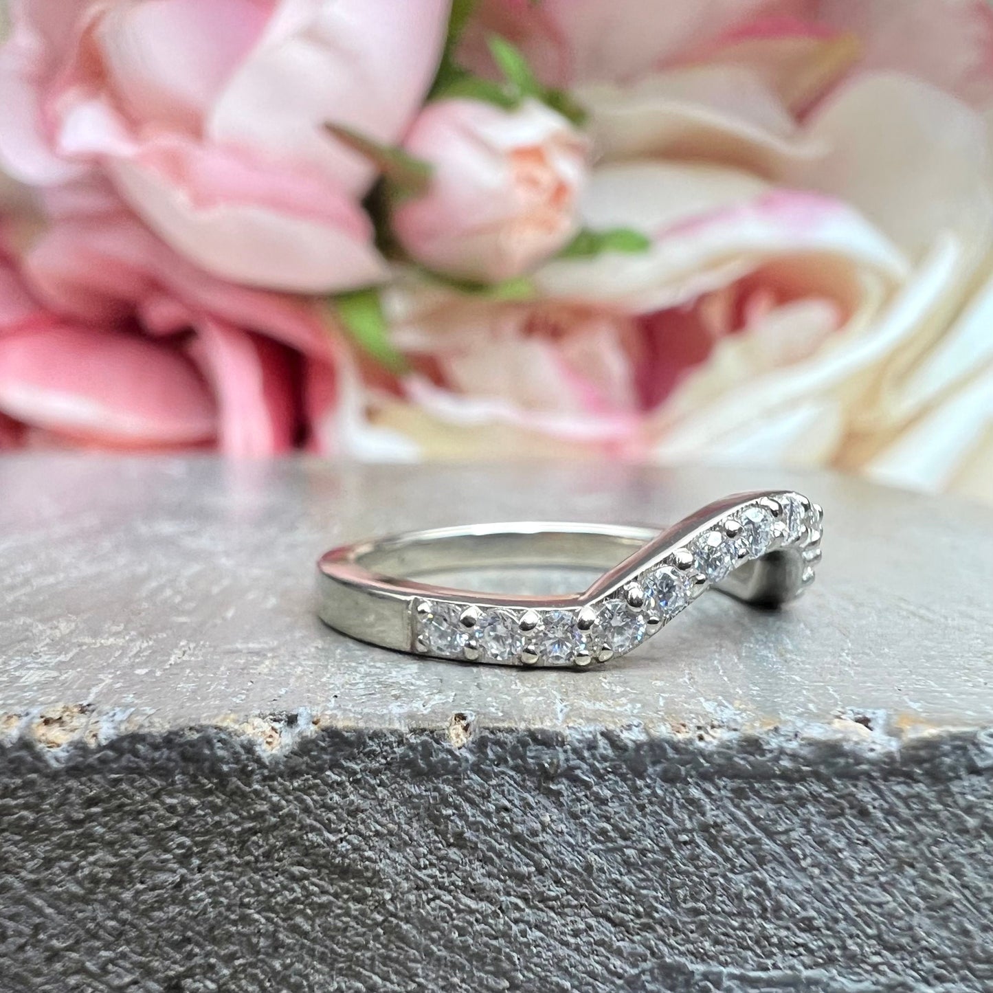 Round Cut Pave Diamond Wedding Band For Women, Curved Matching Band Diamond Wedding Ring, 14k Gold Moissanite Curved Anniversary Ring  #7478