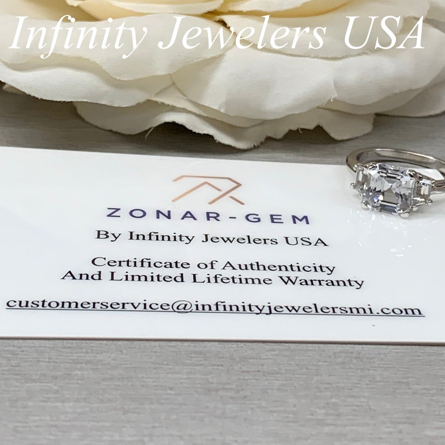 Moissanite Asscher Cut Engagement Ring, Asscher Ring With Trapezoid Accents Moissanite Ring, 14k White Gold Ladies Moissanite Ring  #6705