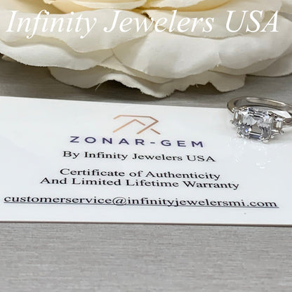 Moissanite Asscher Cut Engagement Ring, Asscher Ring With Trapezoid Accents Moissanite Ring, 14k White Gold Ladies Moissanite Ring  #6705